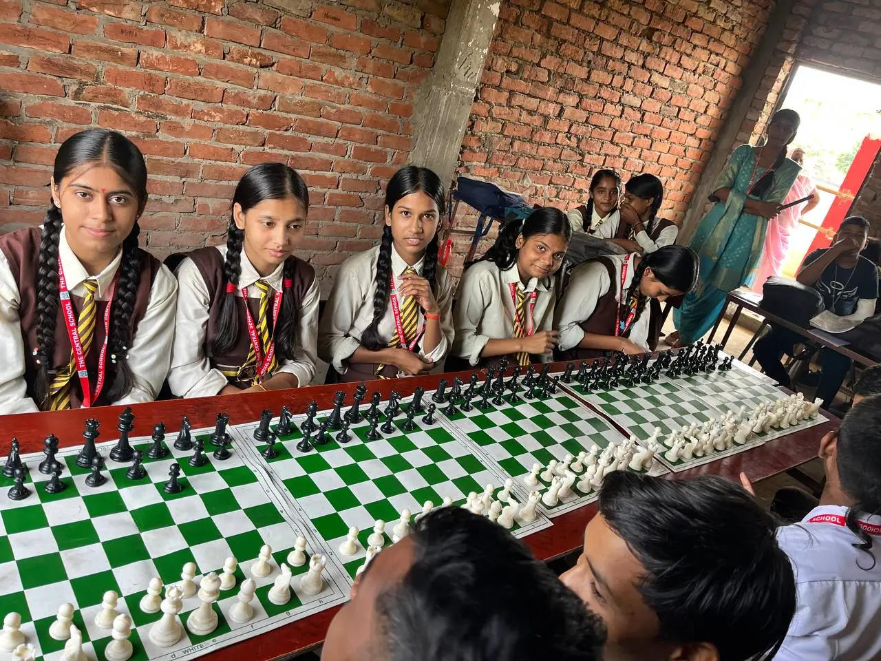 Girls practicing chess
