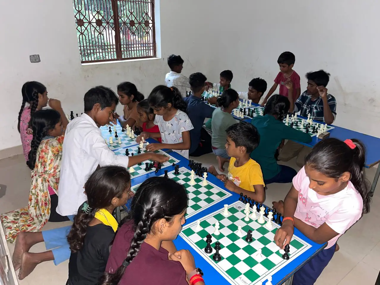 Group of girls celebrating chess victory
